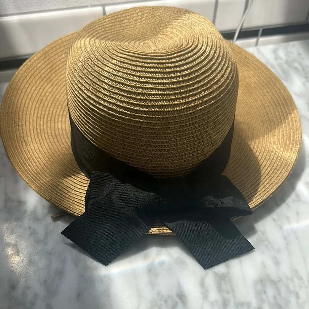 Karen Keith Straw Hat with Black Ribbon - Picture 2 of 9